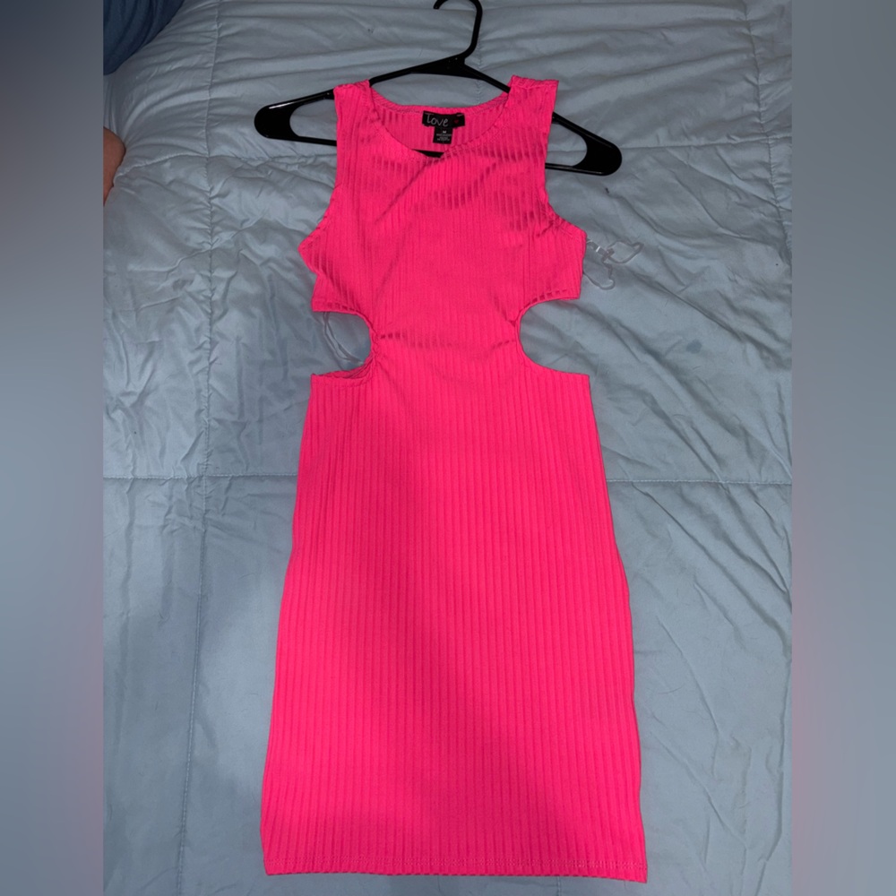 Vici Pink and Orange Ribbed Bodycon Mini Dress